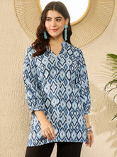 Women Blue Rayon Blend Ikat Printed Regular Top-VT1350